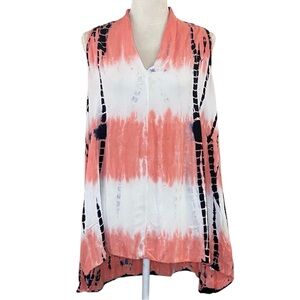 Women’s Orange White Multicolor Sleeveless Tunic‎ Pullover Top Sz M